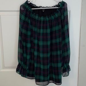 Talbots 2x tartan blouse green pink